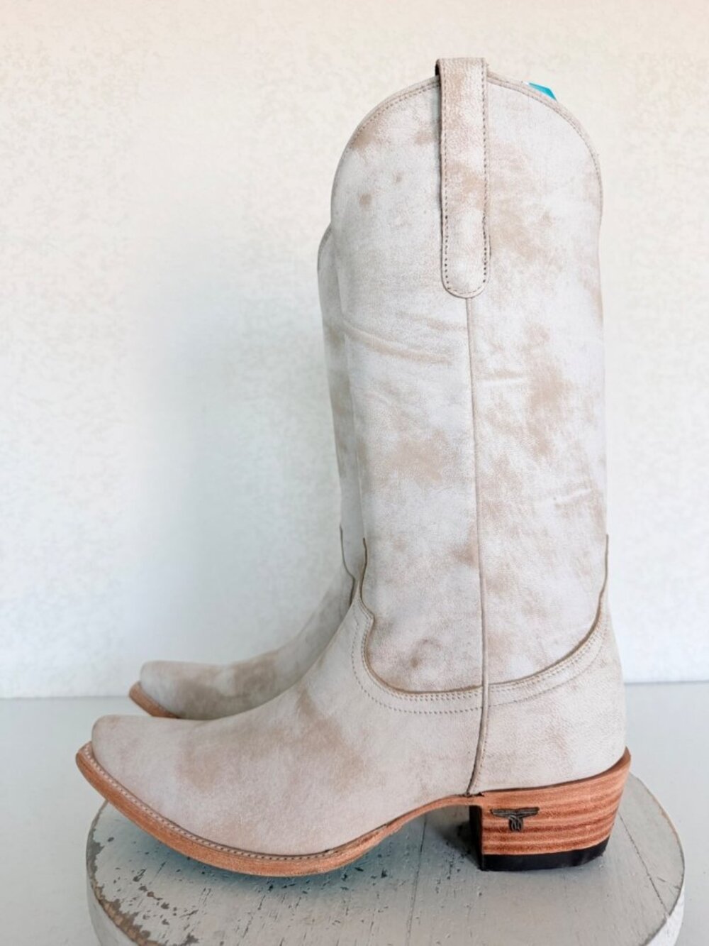 Lane EMMA JANE White Cowboy Boots Womens 8.5 Western Leather Mid Calf Snip Toe - Picture 4 of 11